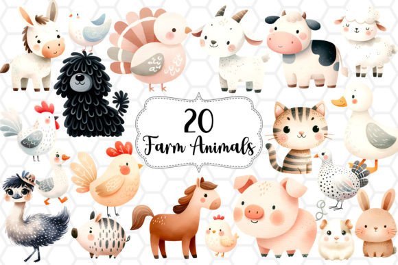 20 Farm Animal Cliparts - Watercolor PNG: A Designer's Resource