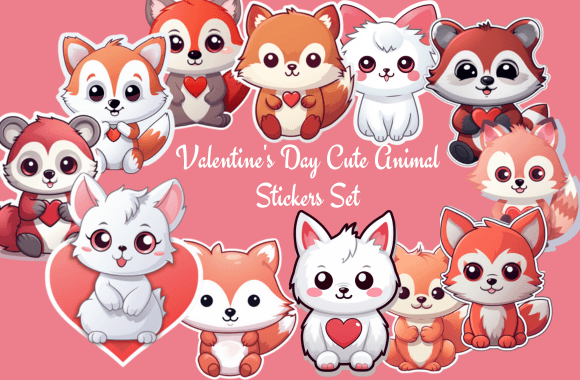 Adorable Valentine's Day Cute Animal Stickers Set