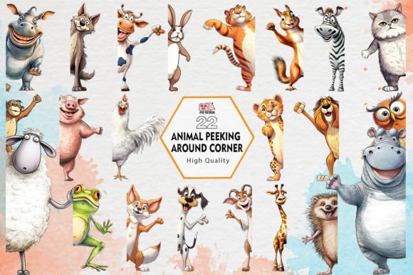 Animal Peeking Around Corner Clipart PNG for Designers