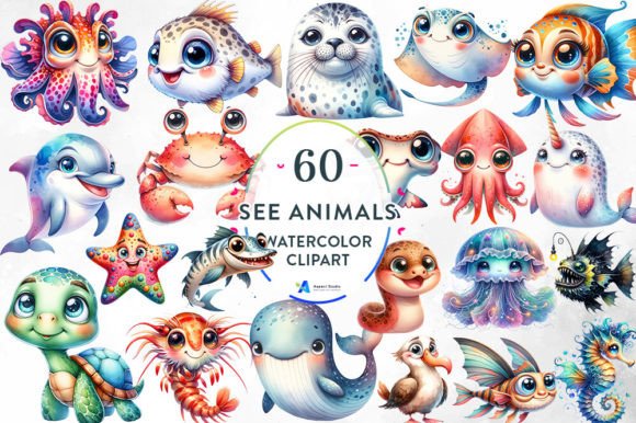 Dive into Creativity with 60+ Pastel Sea Animal Watercolor Clipart