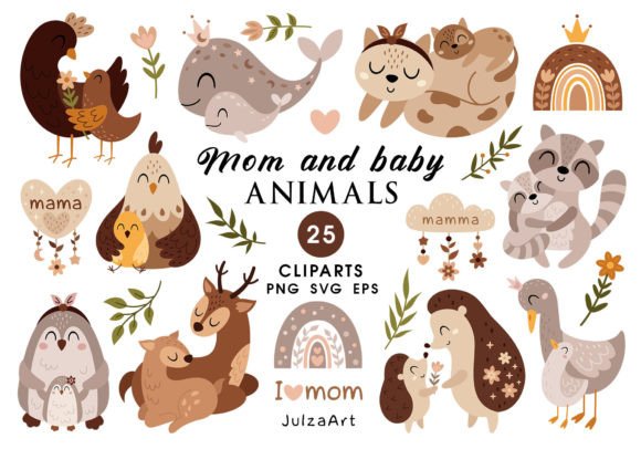 Happy Mothers Day Clipart: Animal SVG and Floral Designs