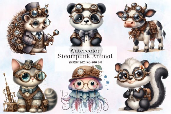 Steampunk Animal Clipart Bundle: Vintage Gears Meet Wild Nature