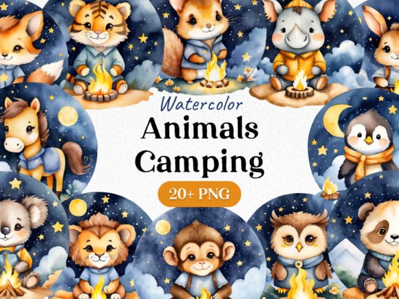 Warmth & Whimsy: Elevate Projects with Watercolor Animal Campfire Clipart