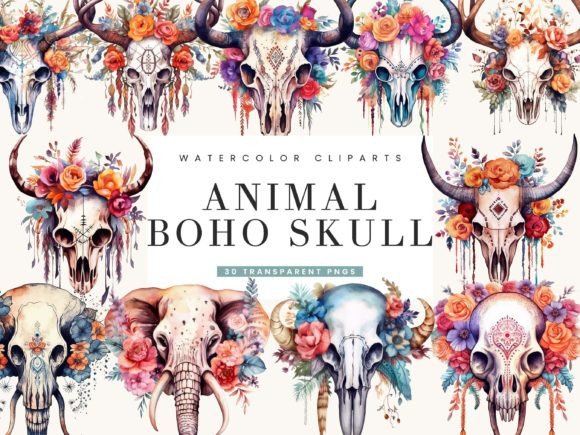Watercolor Animal Boho Skull Clipart: A Designer's Toolkit