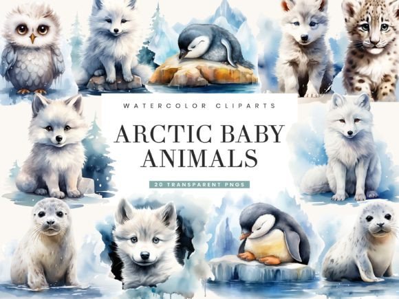 Watercolor Arctic Baby Animal Clipart: Your Go-To Charming Design Asset
