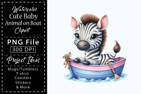 Watercolor Cute Animal on Boat Clipart for Creative Projects